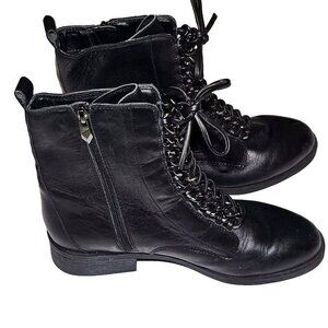 Fergie Womens Nemo Mid Calf Ankle Boots Black Zip Up + Laced Size 7.5M Punk Emo